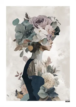 Plakat Floral Portrait - portret kobiety z kwiatowa kompozycja w nowoczesnym stylu