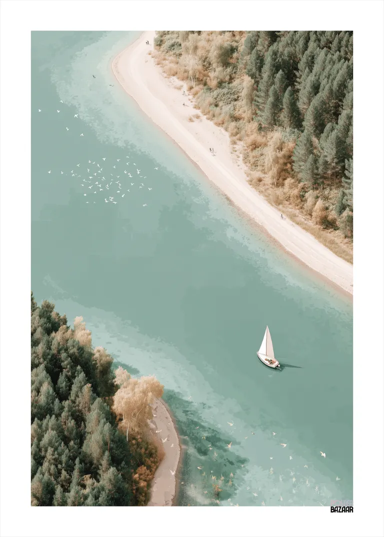 Emerald Lake — żaglówka na spokojnym zielonym jeziorze z plażą i lasem