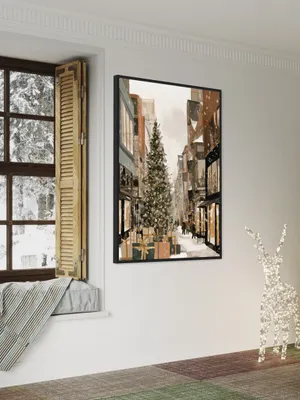 Plakat Gift Lane Magic - zimowa uliczka z choinką i prezentami - obrazek 2