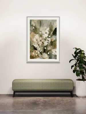 Plakat Green Bloom - delikatny bukiet białych kwiatów na zielonych liściach, akwarela - obrazek 3