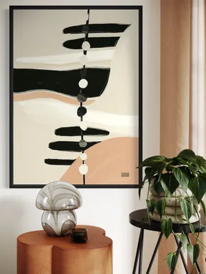 Plakat Monochrome Rhythm - abstrakcyjne minimalistyczne kształty w czerni i beżu - obrazek 3