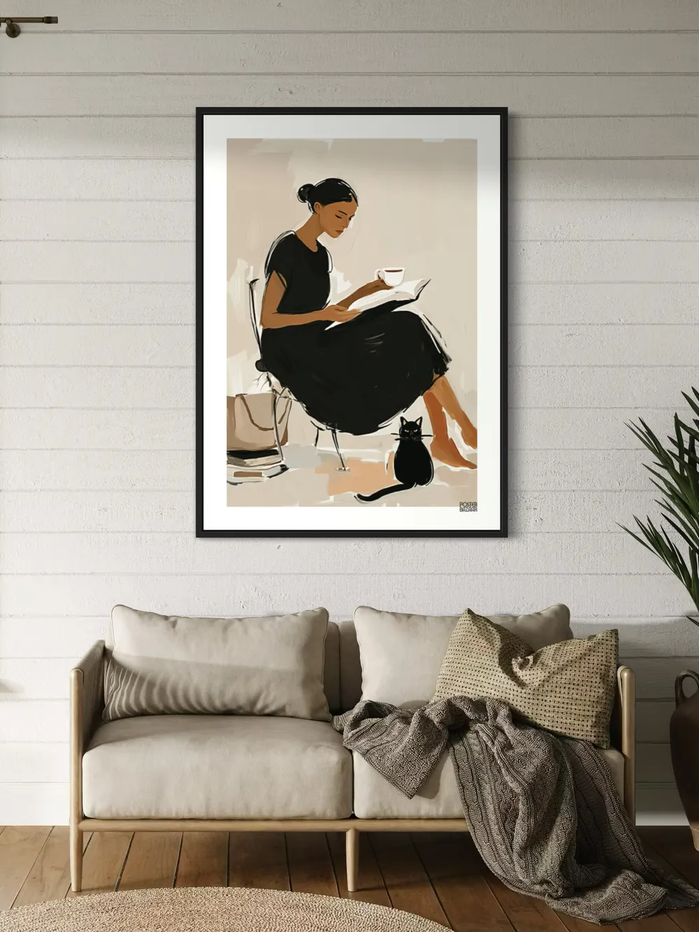 Plakat Quiet Companion - kobieta w czarnej sukience z kotem i książką - obrazek 2