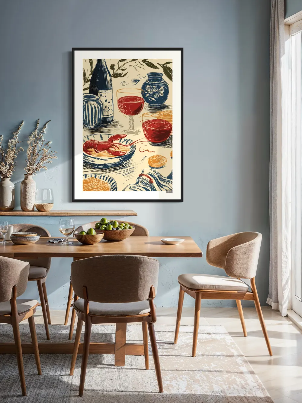 Plakat Wine Dinner - apetyczna scena z czerwonym winem i homarem - obrazek 3