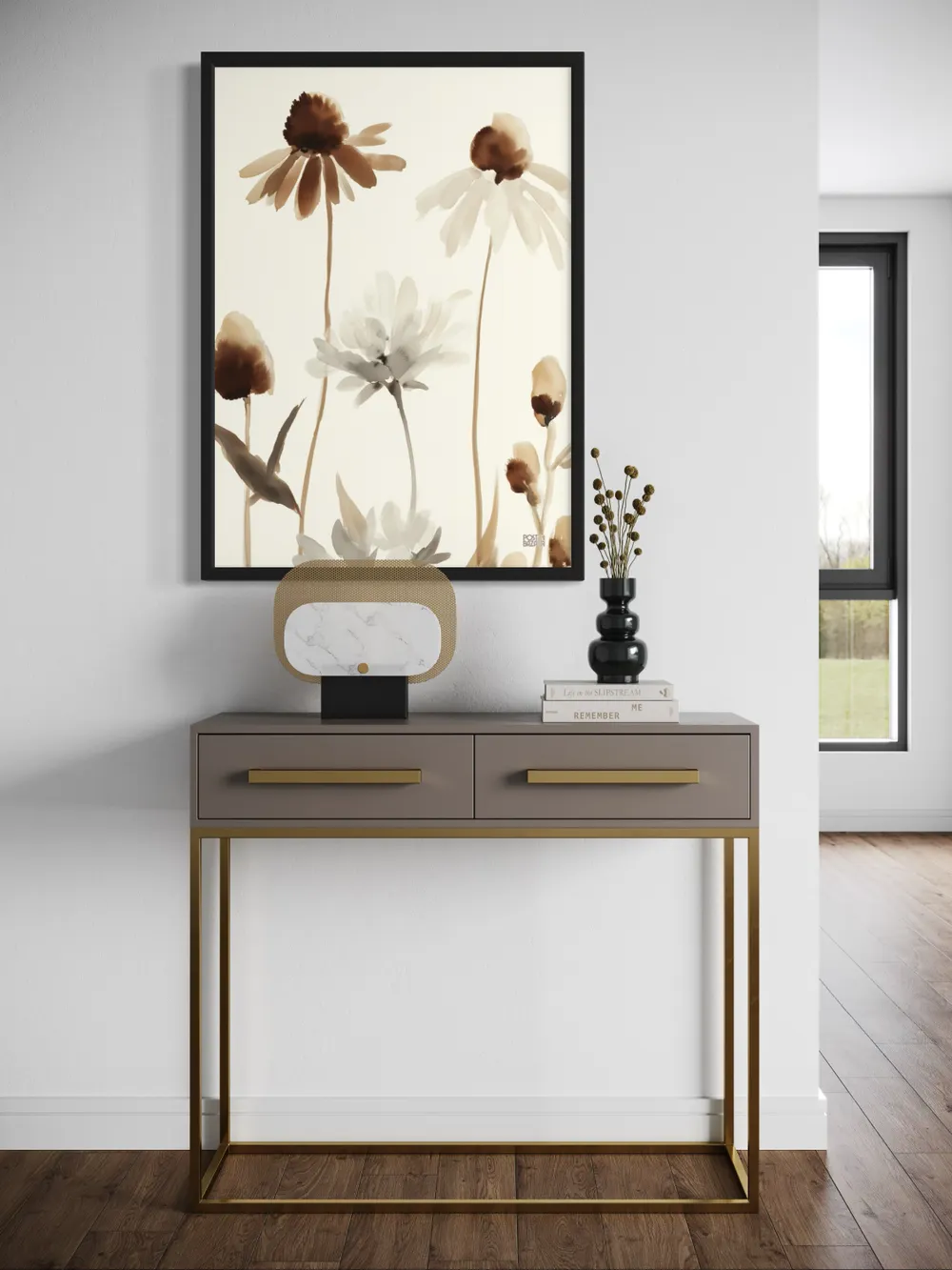 Plakat Sepia Petals - delikatne akwarelowe kwiaty w odcieniach sepii - obrazek 2