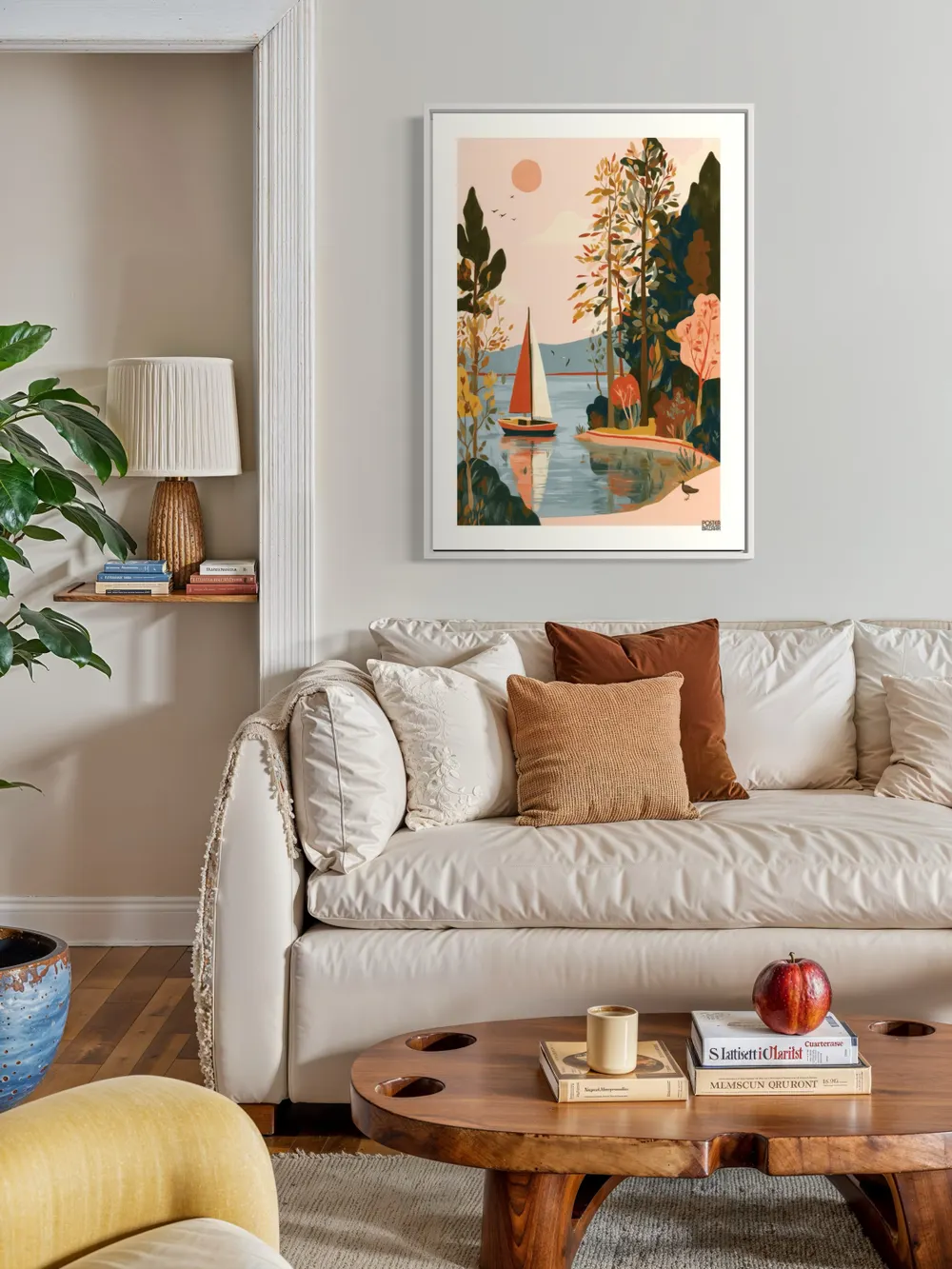 Plakat Sailboat Lake - żaglówka na jeziorze w pastelowych kolorach - obrazek 2