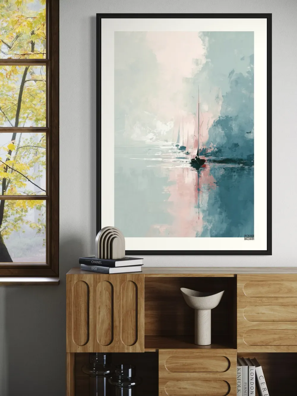 Plakat Sailing Dream - pastelowy, malarski pejzaż z żaglówkami na wodzie - obrazek 3