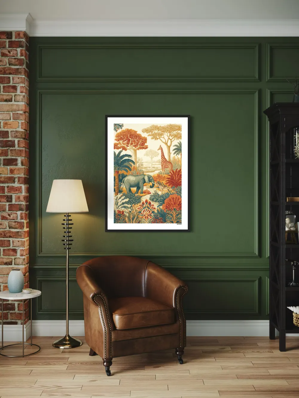 Plakat Savanna Wildlife - słonie, żyrafy i zebry na afrykańskiej sawannie w ciepłych kolorach - obrazek 2