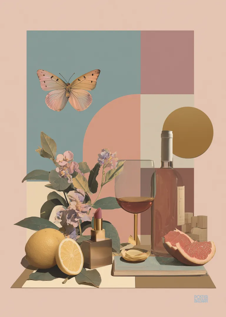 Butterfly Still Life — pastelowy motyl nad kolorową martwą naturą