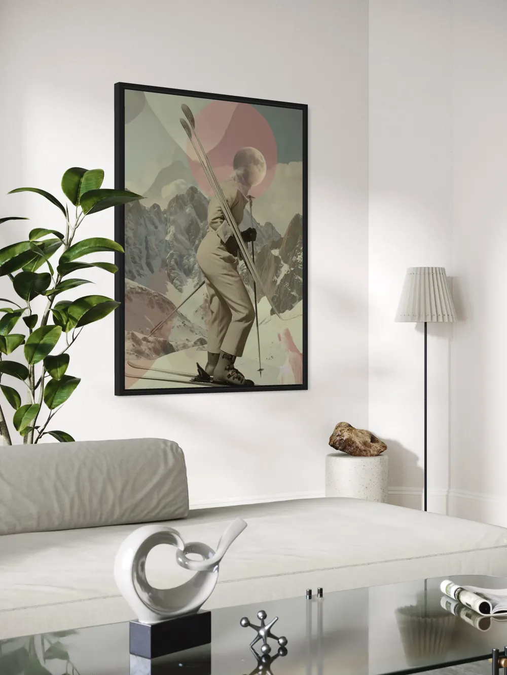 Plakat Lunar Skier - surrealistyczna narciarka z księżycem i ośnieżonymi górami - obrazek 3