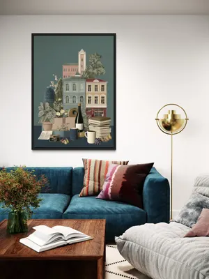Plakat Urban Still Life - pastelowe kamienice i kwiaty w spokojnych odcieniach - obrazek 3