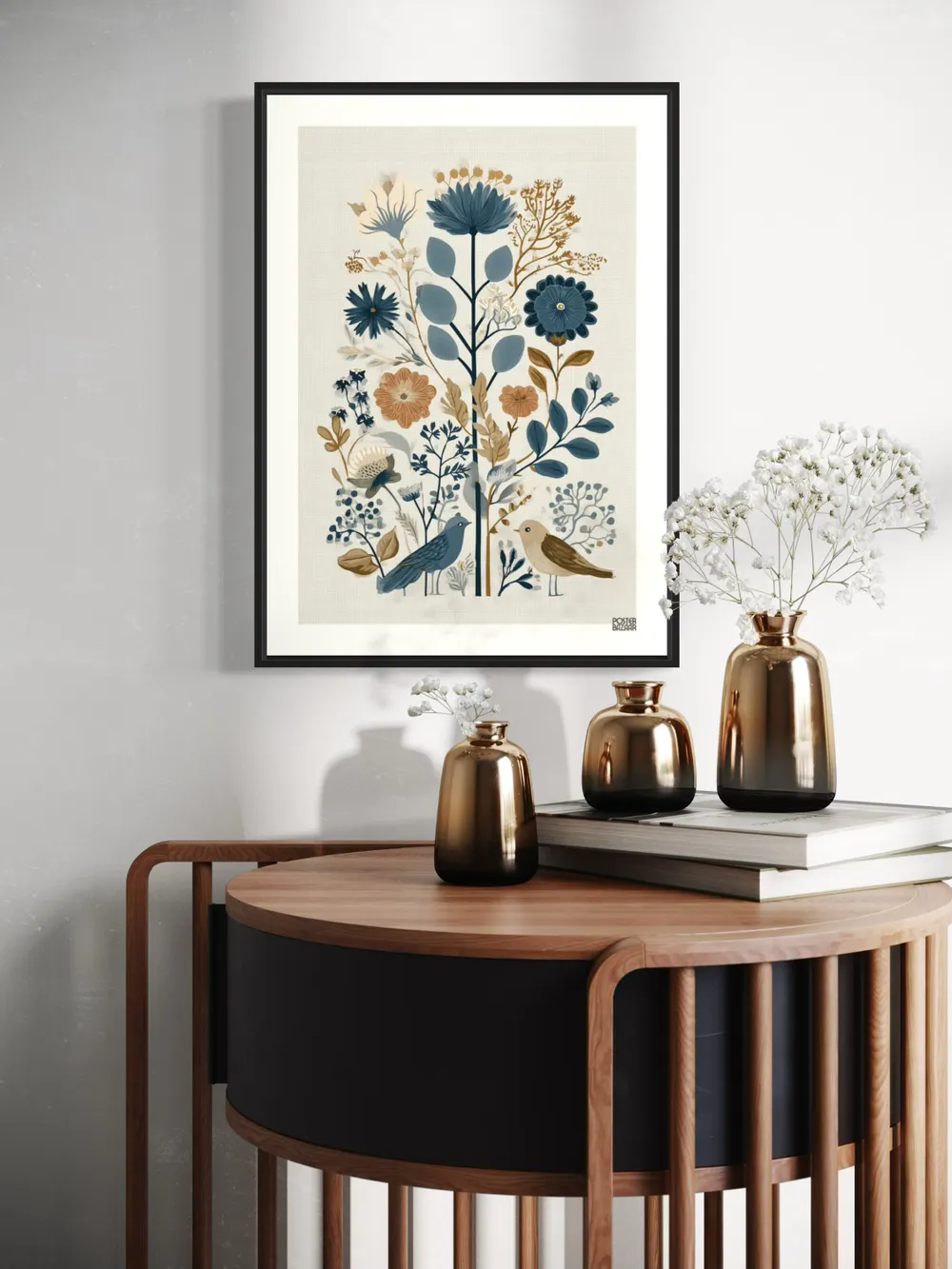 Plakat Botanic Birds - dwa ptaszki wśród stylizowanych kwiatów i liści - obrazek 2