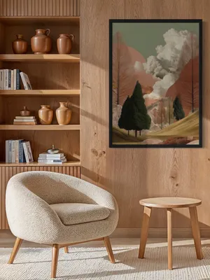 Plakat Verdant Mirage - surrealistyczny krajobraz zielonych wzgórz, czerwonych drzew i pastelowego nieba - obrazek 2