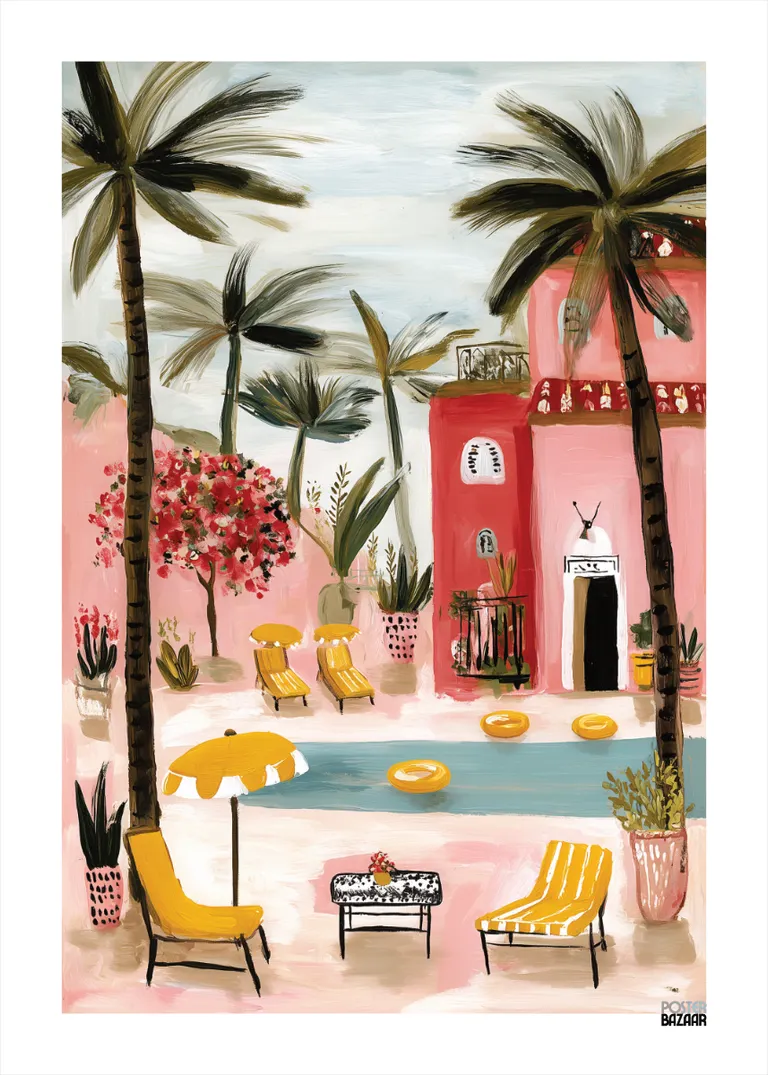Tropical Poolside — kolorowy tropikalny klimat z basenem i palmami