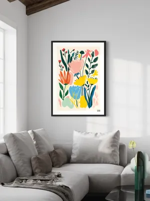 Plakat Colorful Flowers - kolorowe kwiaty w radosnym, spontanicznym stylu na jasnym tle - obrazek 3