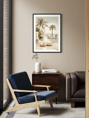 Plakat Palm Breeze - plaża z palmami i kołami do pływania - obrazek 3