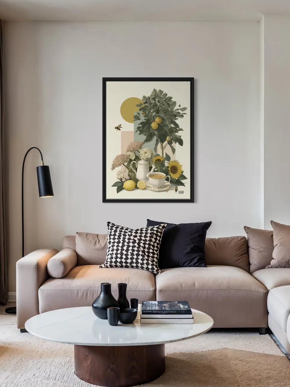 Plakat Lemon Tea - cytrynowe drzewko, filiżanka herbaty, pastelowe kolory retro - obrazek 3