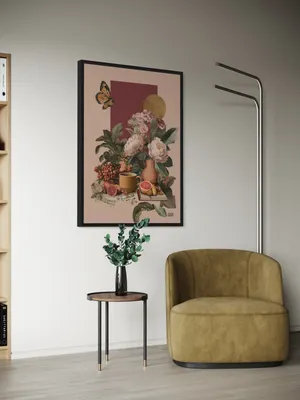 Plakat Butterfly Brunch - plakat z pomarańczowym motylem nad kwiatami i kubkiem - obrazek 3