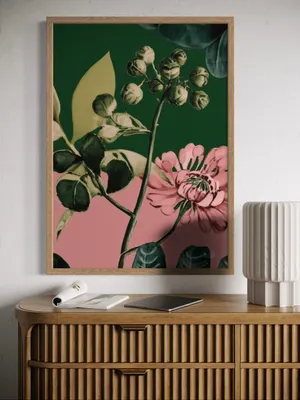 Plakat Botanical Medley - botaniczna kompozycja liści i kwiatów w nowoczesnym stylu, ciemna zieleń, oliwka i pudrowy róż - obrazek 2