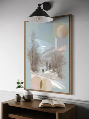 Plakat Silent Wanderer - minimalistyczny zimowy krajobraz w pastelowych kolorach - obrazek 3