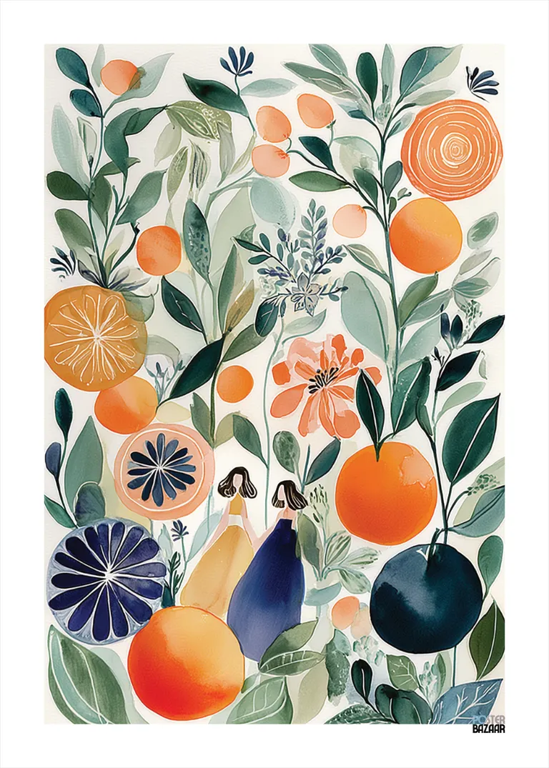 Orange Garden — soczyste pomarańcze i kwiaty w akwarelowym stylu