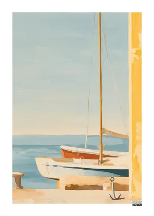 Plakat Sailboat Summer - pastelowy obraz żaglówek nad błękitnym morzem
