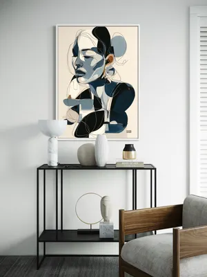 Plakat Abstract Face - abstrakcyjny portret kobiety w odcieniach niebieskiego, bieli i czerni - obrazek 2