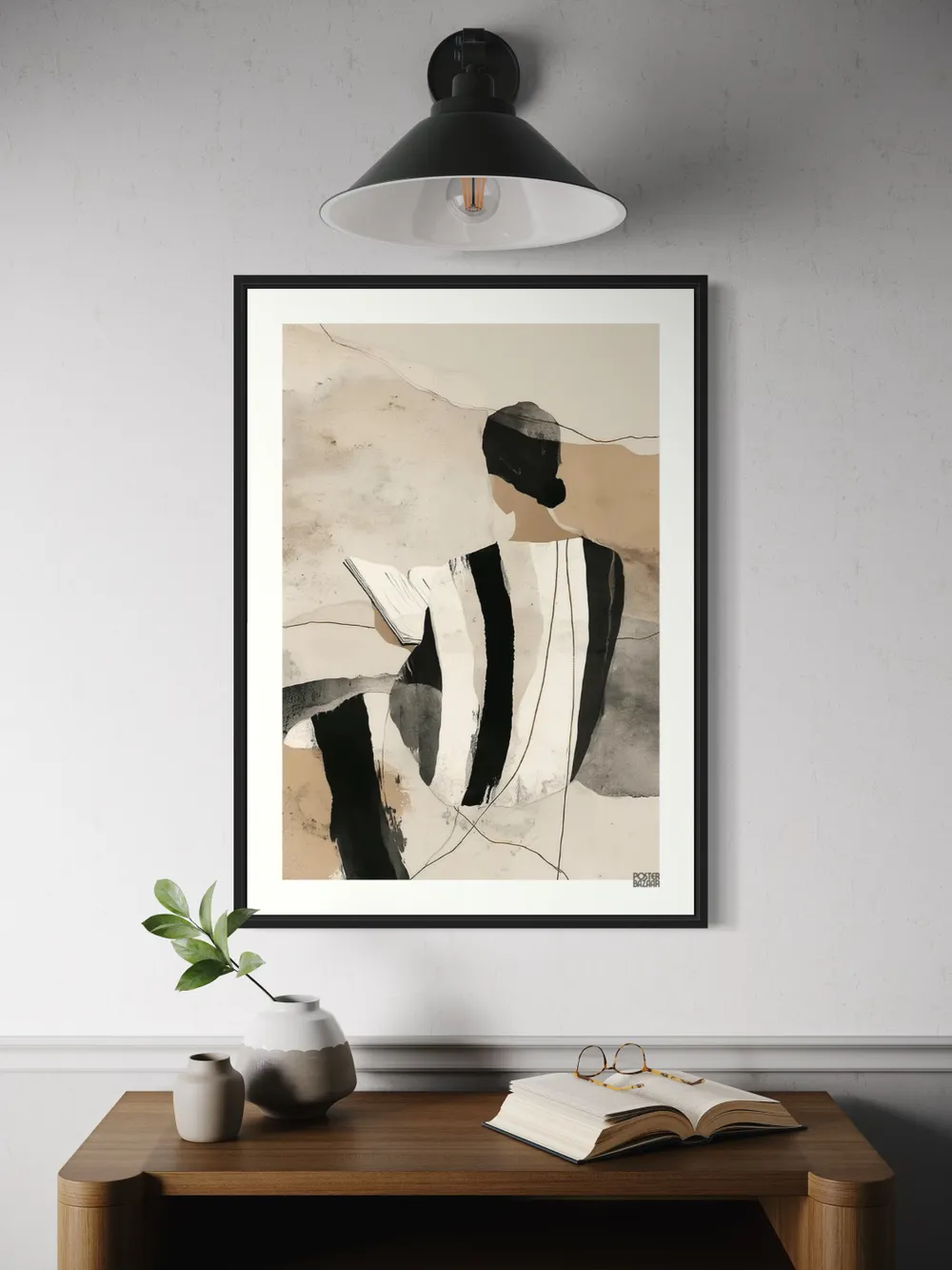 Plakat Reading Lines - abstrakcyjna kobieta w lekturze minimalistyczny styl - obrazek 2