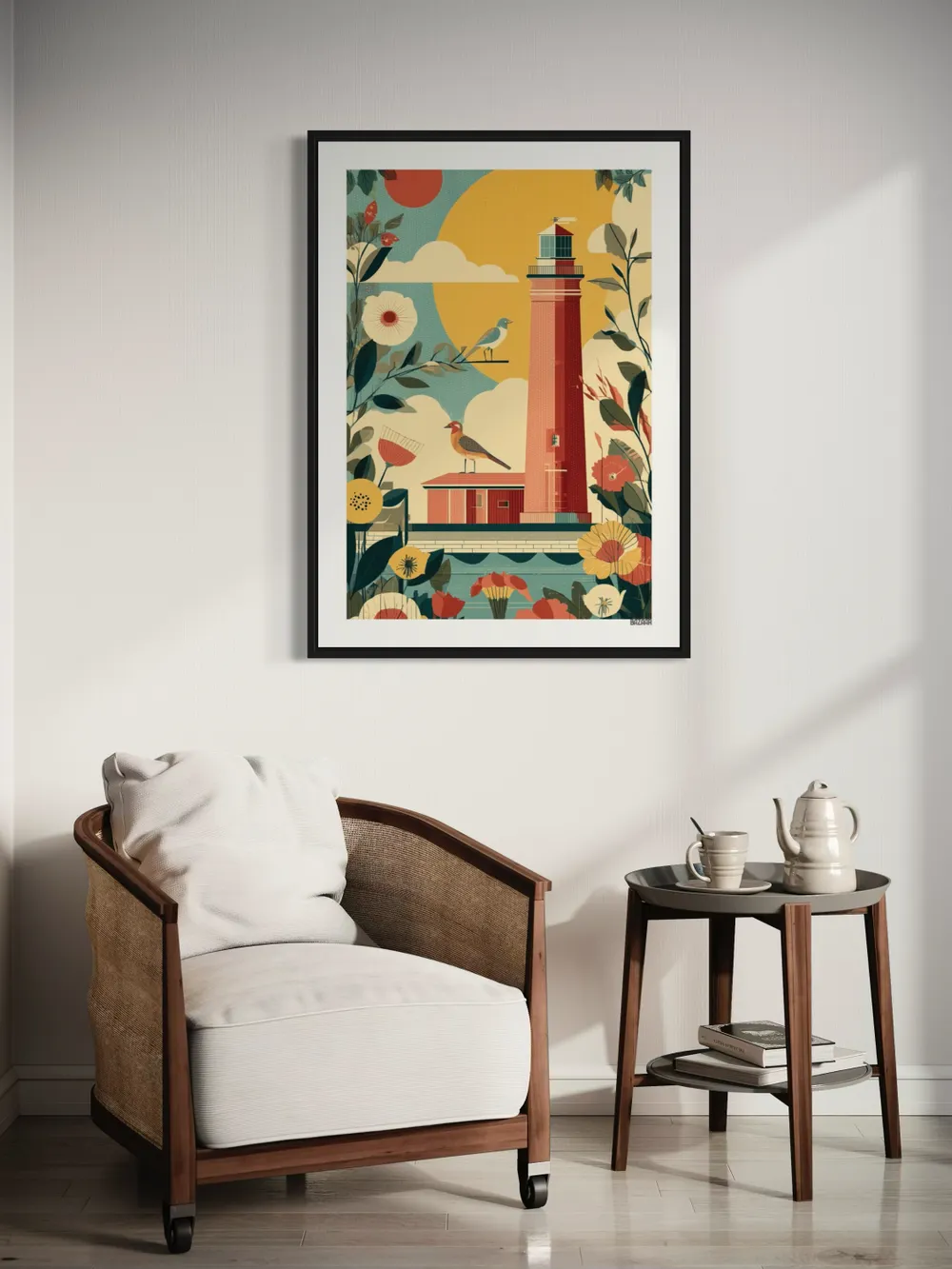Plakat Lighthouse Garden - latarnia morska w kolorowych kwiatach i słońcu - obrazek 3