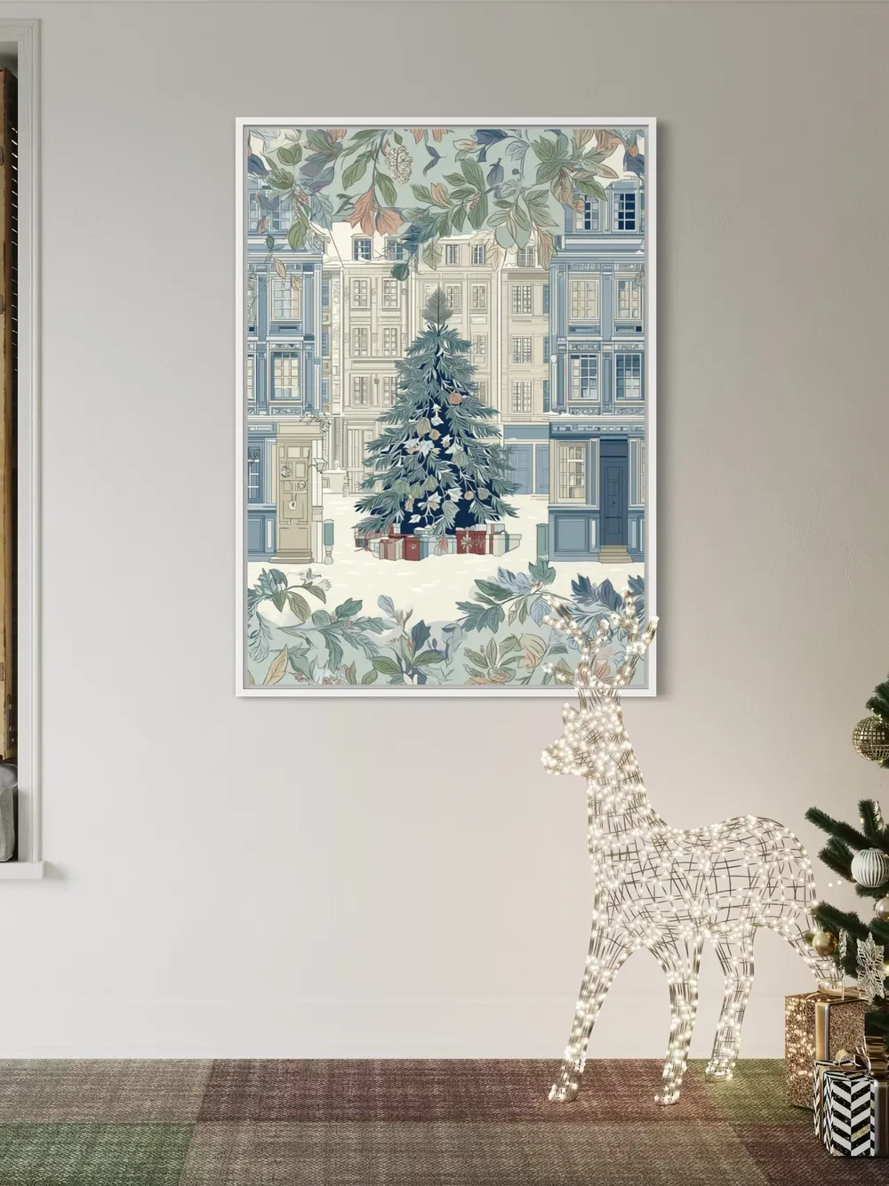 Plakat Winter Courtyard - zimowy plakat z choinką i pastelowym klimatem - obrazek 2