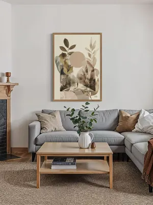Plakat Muted Pathways - stonowana leśna ścieżka z pastelowymi liśćmi i kołem - obrazek 3
