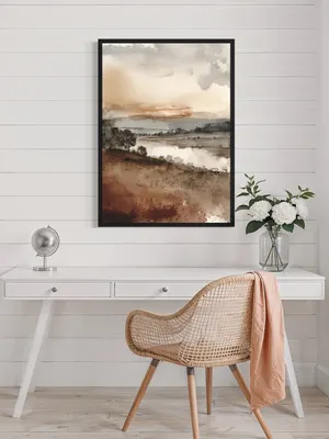 Plakat Sepia Horizon - spokojny krajobraz z jeziorem - obrazek 2