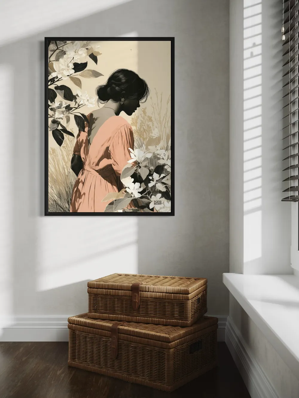 Plakat Whispering Petals - delikatna sylwetka kobiety w pastelowych kwiatach - obrazek 3