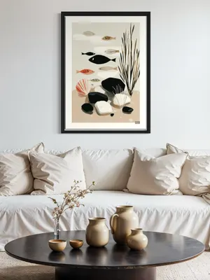 Plakat Pebble Waters - plakat z kolorowymi rybkami i naturalnymi kamieniami - obrazek 2