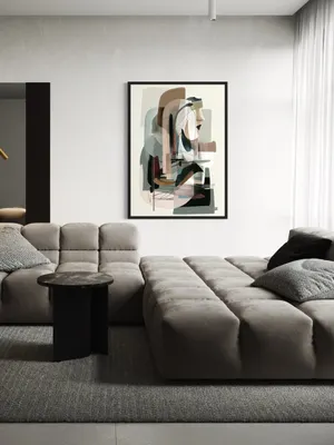 Plakat Abstract Muse - abstrakcyjny portret kobiety z geometrycznymi kształtami, stonowane kolory - obrazek 2