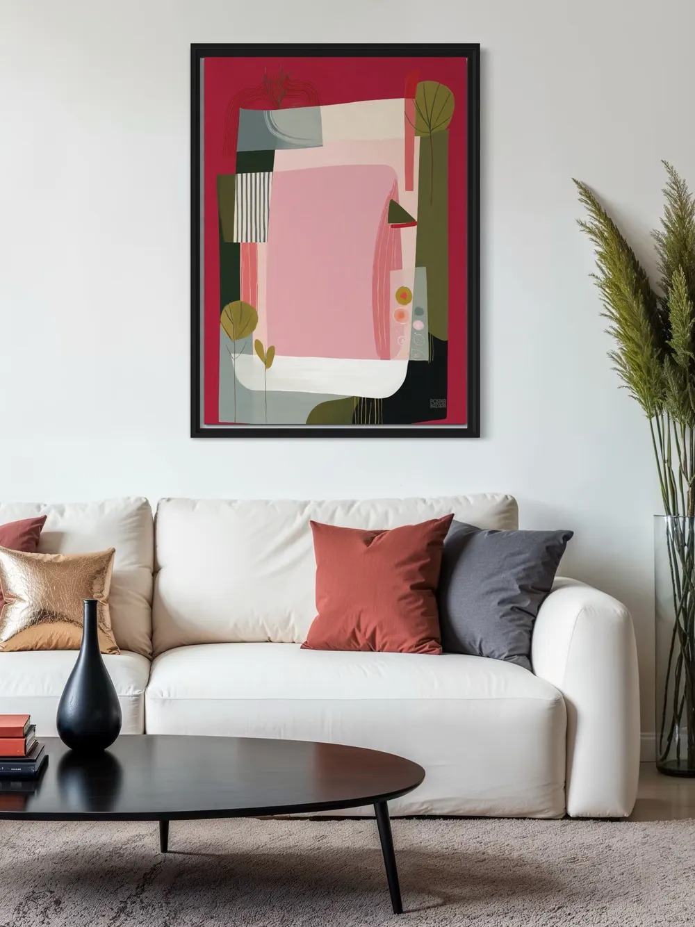 Plakat Abstract Garden - kolorowy abstrakcyjny ogród z różem i zielenią - obrazek 2