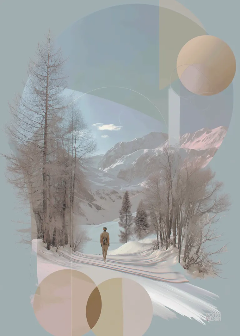 Silent Wanderer — minimalistyczny zimowy krajobraz w pastelowych kolorach