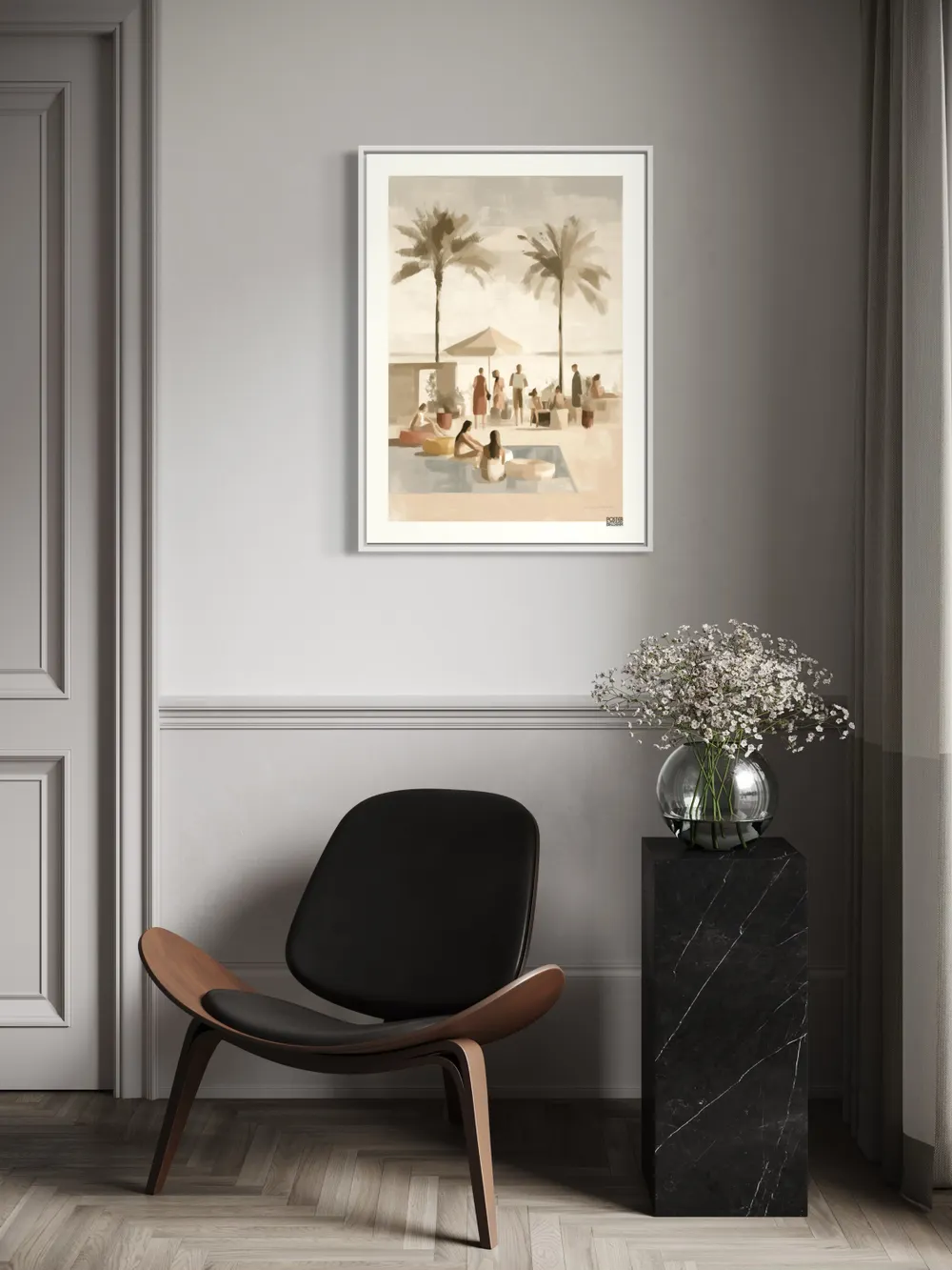 Plakat Palm Poolside - relaks przy basenie, palmy, pastelowe kolory, malarski styl - obrazek 3