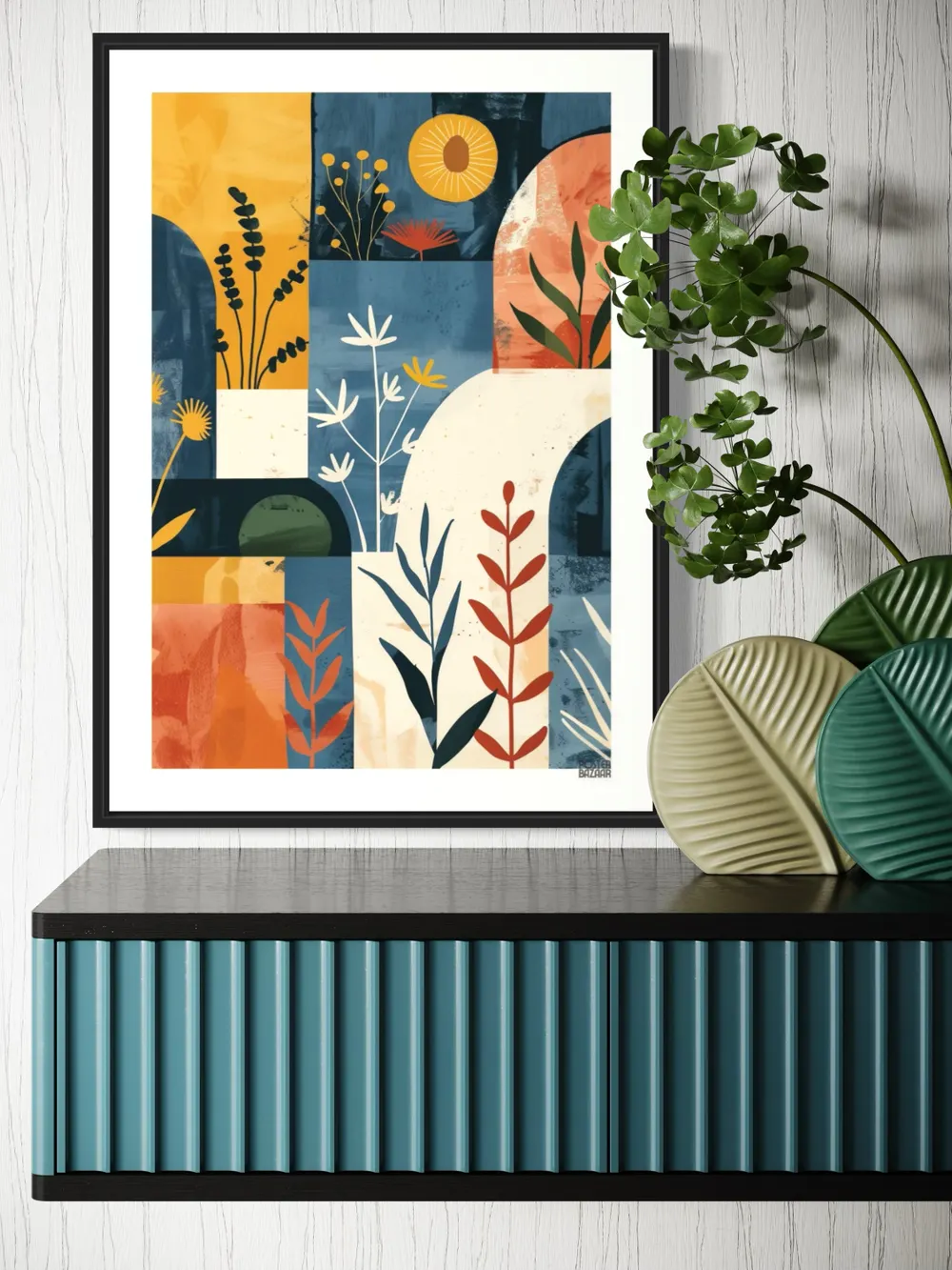Plakat Botanical Geometry - kolorowy plakat z abstrakcyjnymi roślinami i geometrycznymi kształtami - obrazek 2