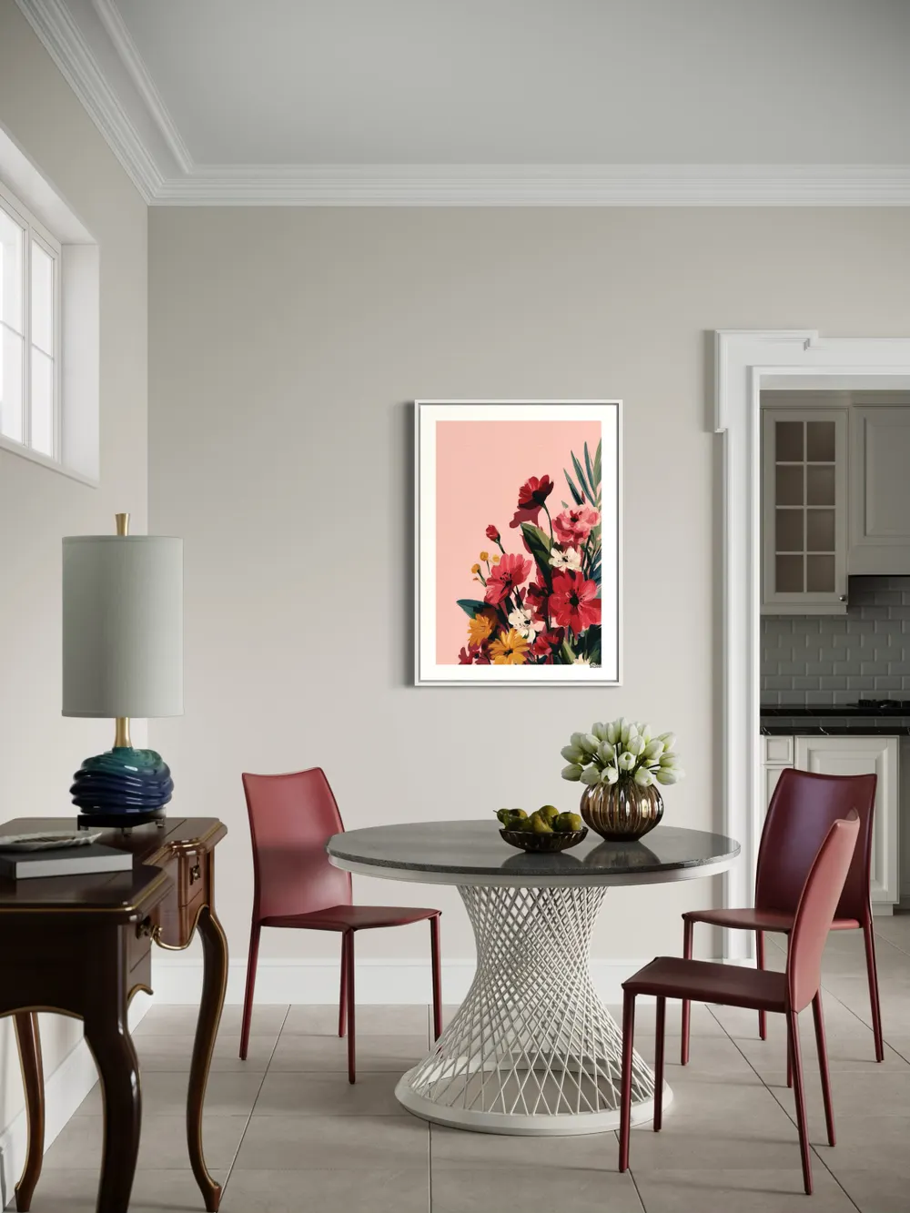 Plakat Summer Bloom - bukiet kwiatów na różowym tle - obrazek 2