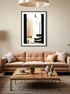 Plakat Harbor Birds - żaglówki, mewy i pastelowe budynki w minimalistycznym stylu - obrazek 3