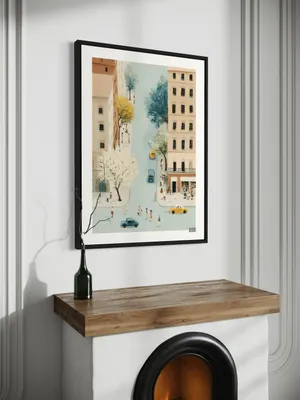 Plakat City Life - ulica miasta z ludźmi i kolorowymi samochodami - obrazek 3