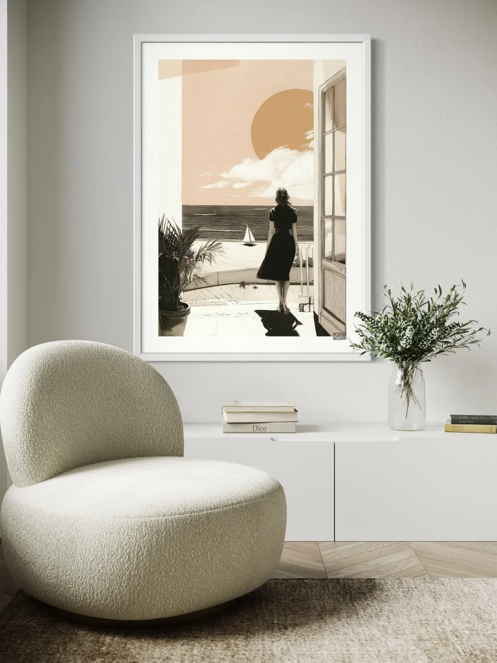 Plakat Sunlit Reverie - klimatyczna scena nadmorska z beżowymi barwami - obrazek 2
