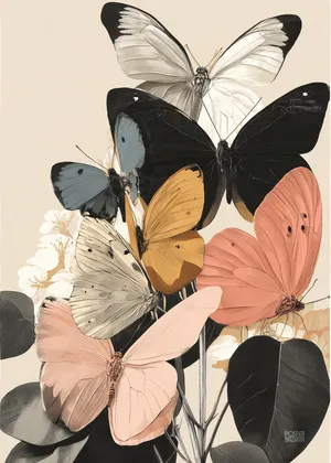 Plakat Butterfly Garden - motyle na liściach i kwiatach