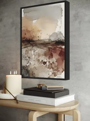Plakat Desert Mist - abstrakcyjny pejzaż pustynny w stonowanych beżach, brązach i szarościach - obrazek 2