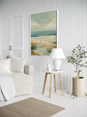 Plakat Coastal Birds - spokojna plaża z mewami w pastelowych kolorach - obrazek 3