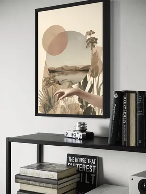 Plakat Pastel Touch - delikatny krajobraz jeziora z roślinami i pastelowymi okręgami - obrazek 3