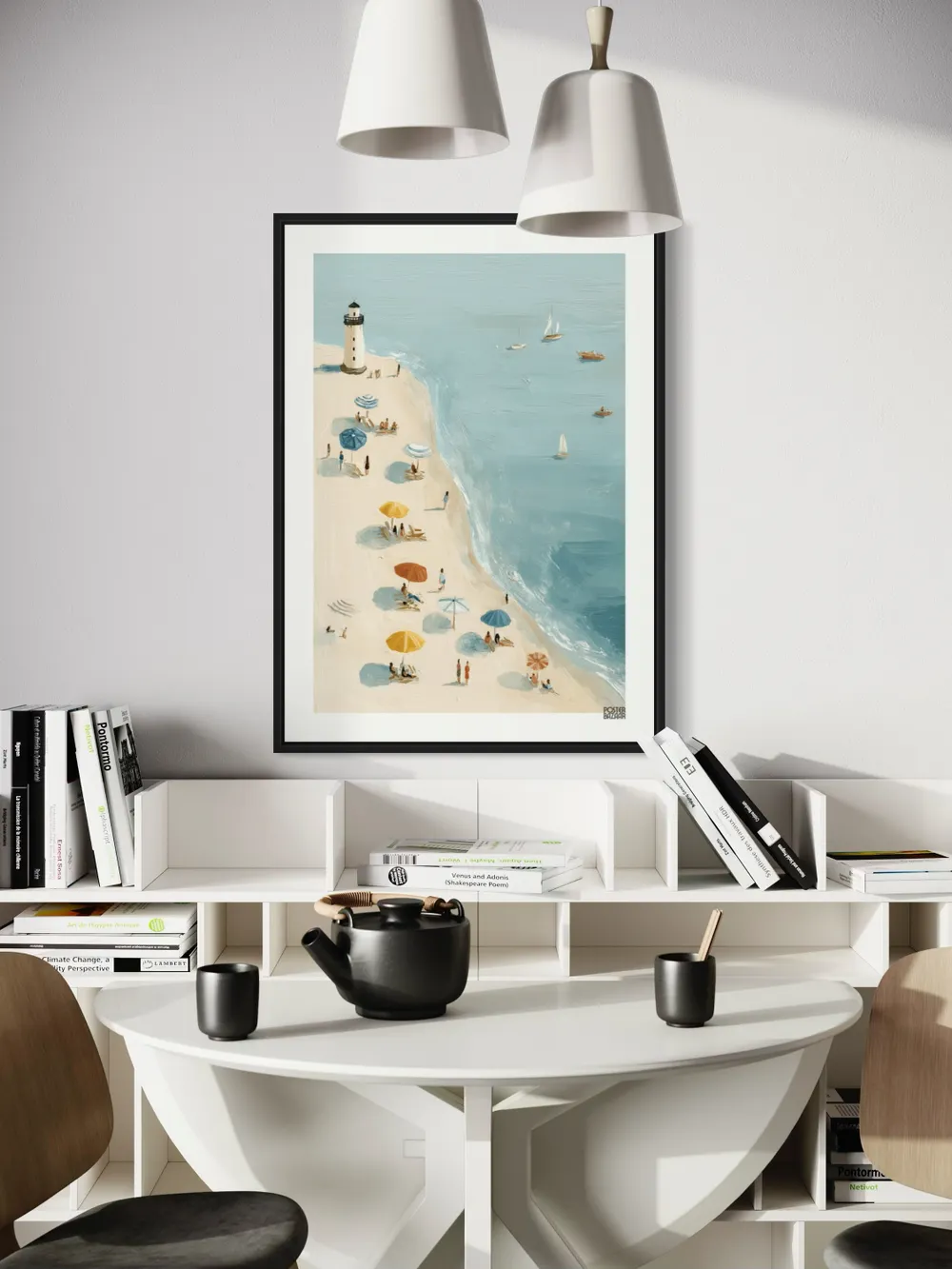 Plakat Beach Lighthouse - spokojna plaża z latarnią morską i żaglówkami - obrazek 3