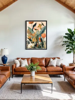 Plakat Tropical Birds - kolorowy plakat z tropikalnymi ptakami i roślinami - obrazek 2