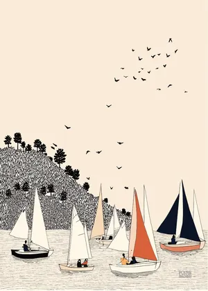 Plakat Sailing Day - żaglówki na spokojnej wodzie