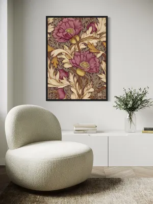 Plakat Crimson Petals - duże karminowe kwiaty na oliwkowym tle w stylu retro - obrazek 3
